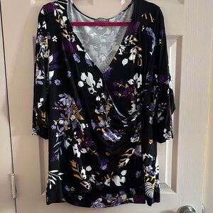 Jessica London Black and Purple Floral Blouse